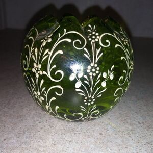 Antique Moser Czech Art Glass Rose Vase Hand Painted Green w Gold Gilding